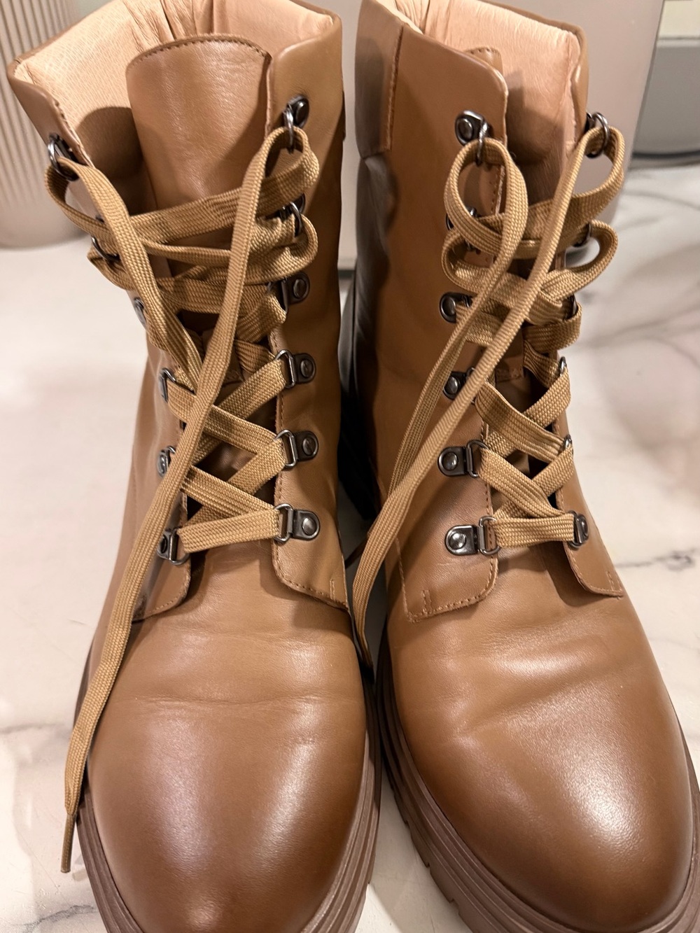 J. Jill Tan Lace-Up Moto Combat Boots